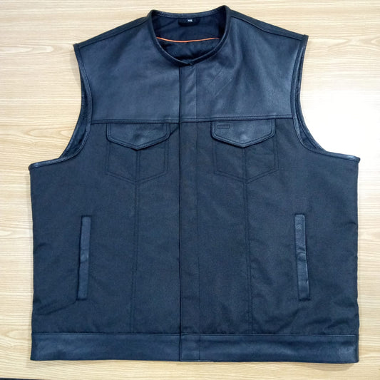 Premium Genuine Leather Vest for Men, Leather & Corduroy Vest for Biker, Custom Vest for Men