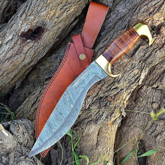 Custom Handmade Damascus Steel Blade Survival Kukri Knife| Hunting Knife Camping