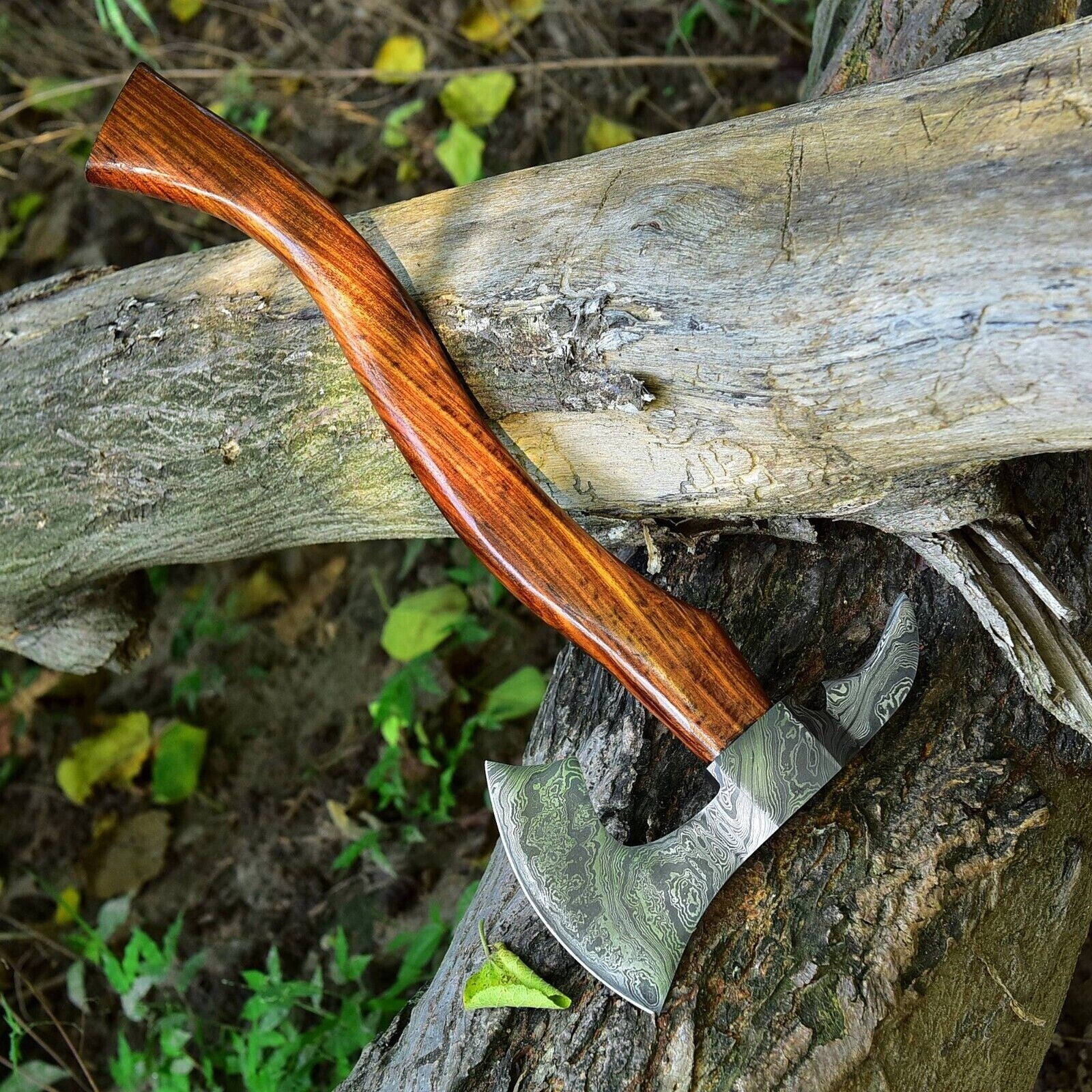 CUSTOM HAND FORGED DAMASCUS STEEL VIKING BEARDED CAMPING HATCHET TOMAHAWK AXE