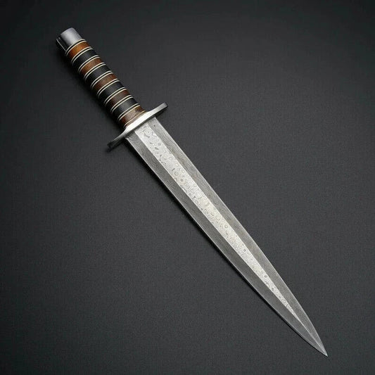 ARKANSAS TOOTHPICK HANDMADE HUNTING DAMASCUS STEEL DAGGER KNIFE & LEATHER SHEATH