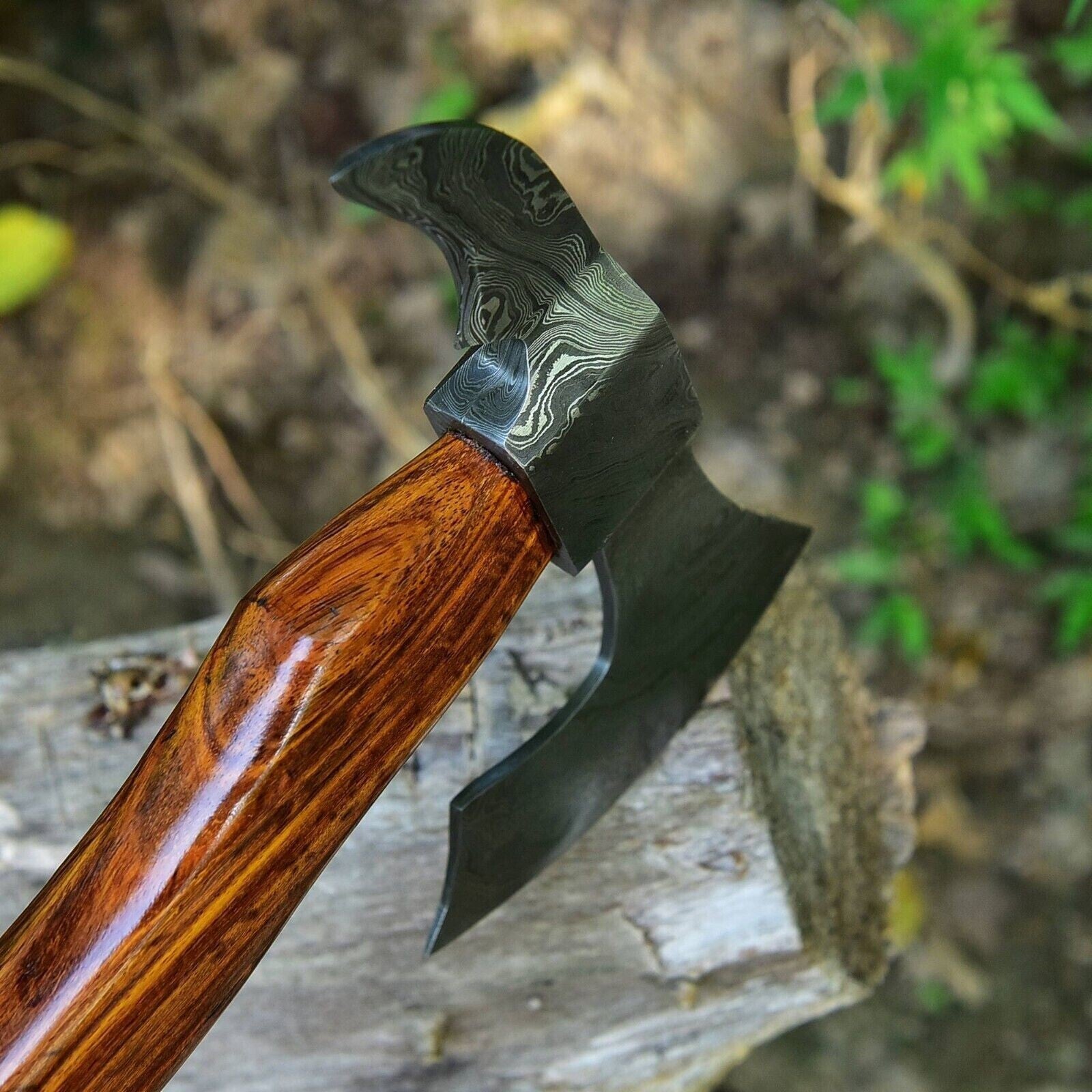 CUSTOM HAND FORGED DAMASCUS STEEL VIKING BEARDED CAMPING HATCHET TOMAHAWK AXE