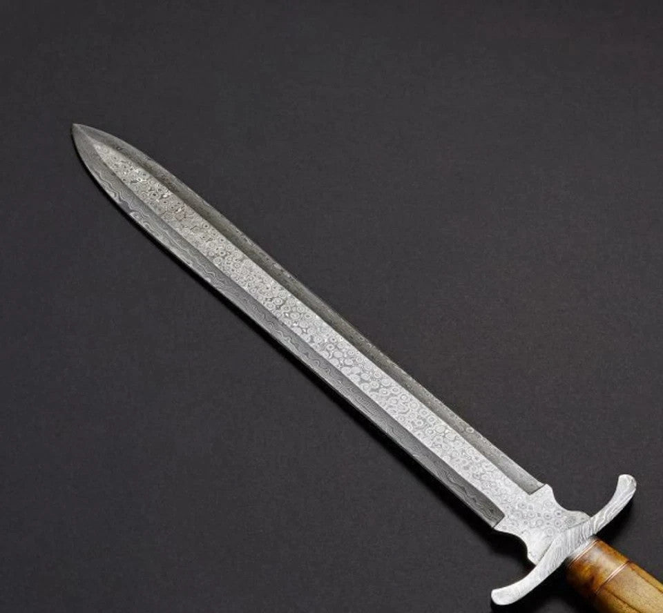 CUSTOM HANDMADE HAND FORGED DAMASCUS STEEL VIKING CAMPING ROMAN TAMPLEAR SWORD