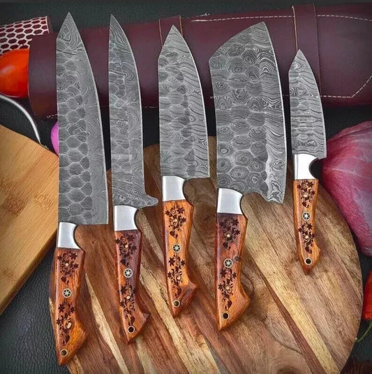 Handmade HAND FORGED DAMASCUS STEEL CHEF KNIFE Set Kitchen Knives