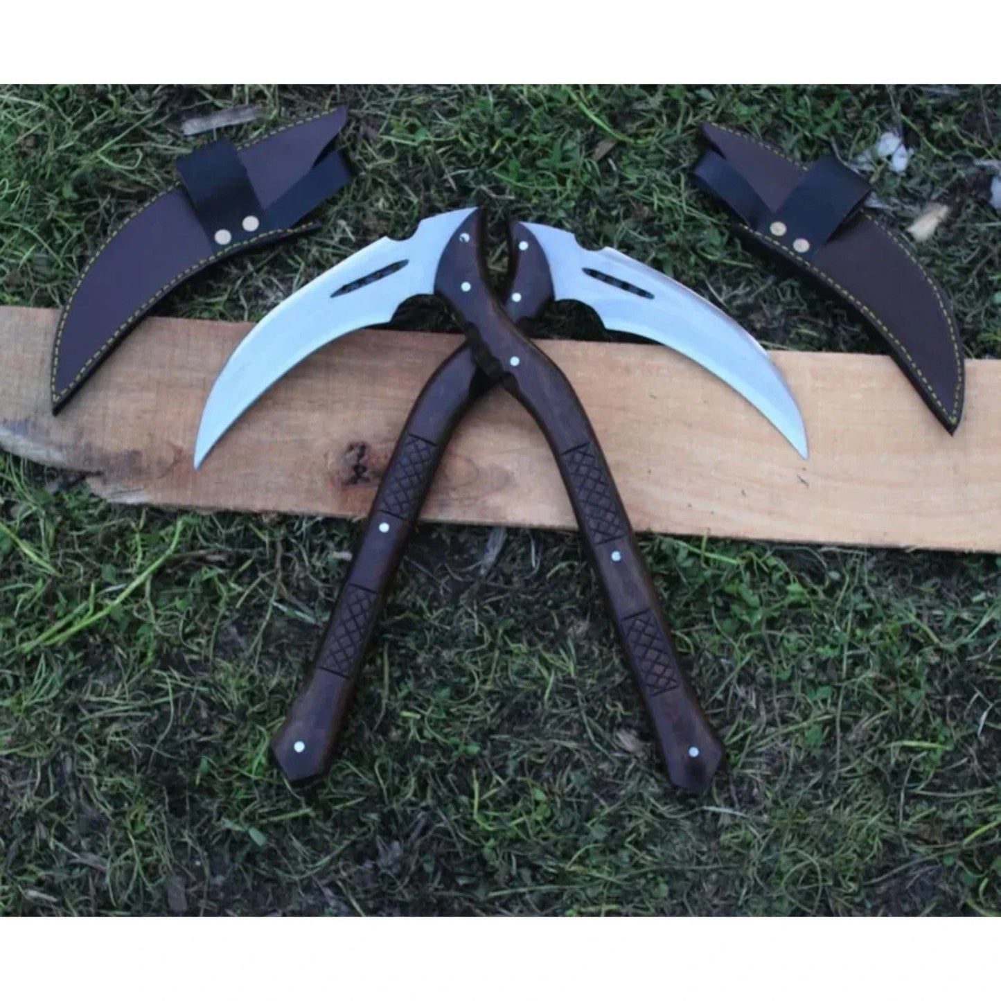 Custom Handmade Carbon Steel Blade Japanese Kama Set |Hunting Kamas Camping Kama