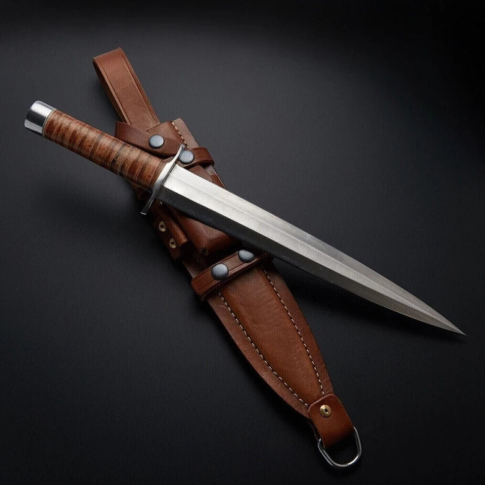 Arkansas Toothpick Dagger Handmade D2 Dagger Hunting  knife & Leather Sheath