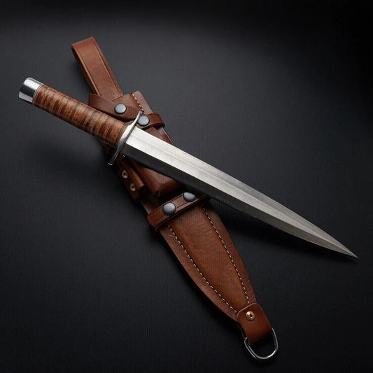 Arkansas Toothpick Dagger Handmade D2 Dagger Hunting  knife & Leather Sheath
