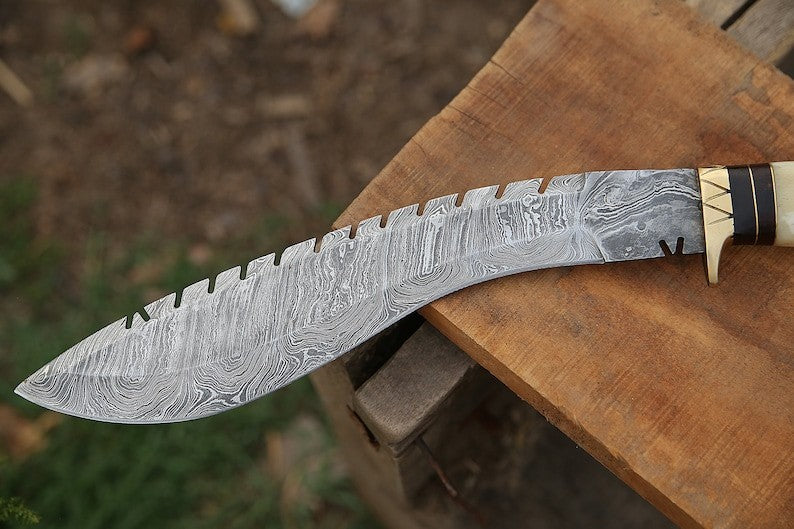 Custom Handmade Damascus Steel Blade Stag Antler Kukri Knife | Hunting Knife