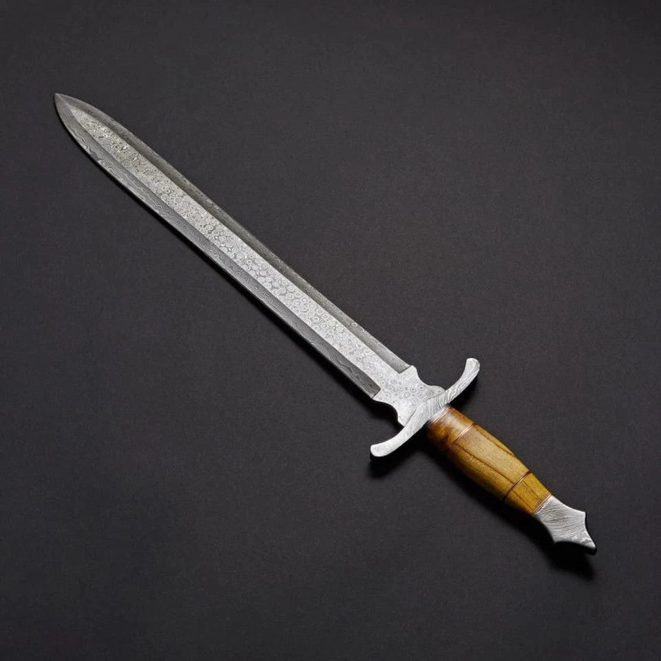 CUSTOM HANDMADE HAND FORGED DAMASCUS STEEL VIKING CAMPING ROMAN TAMPLEAR SWORD