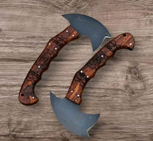 PAIR OF 2 CUSTOM HANDMADE CARBON STEEL TOMAHAWK AXE SAYOC RnD COMPATIBLE AXE