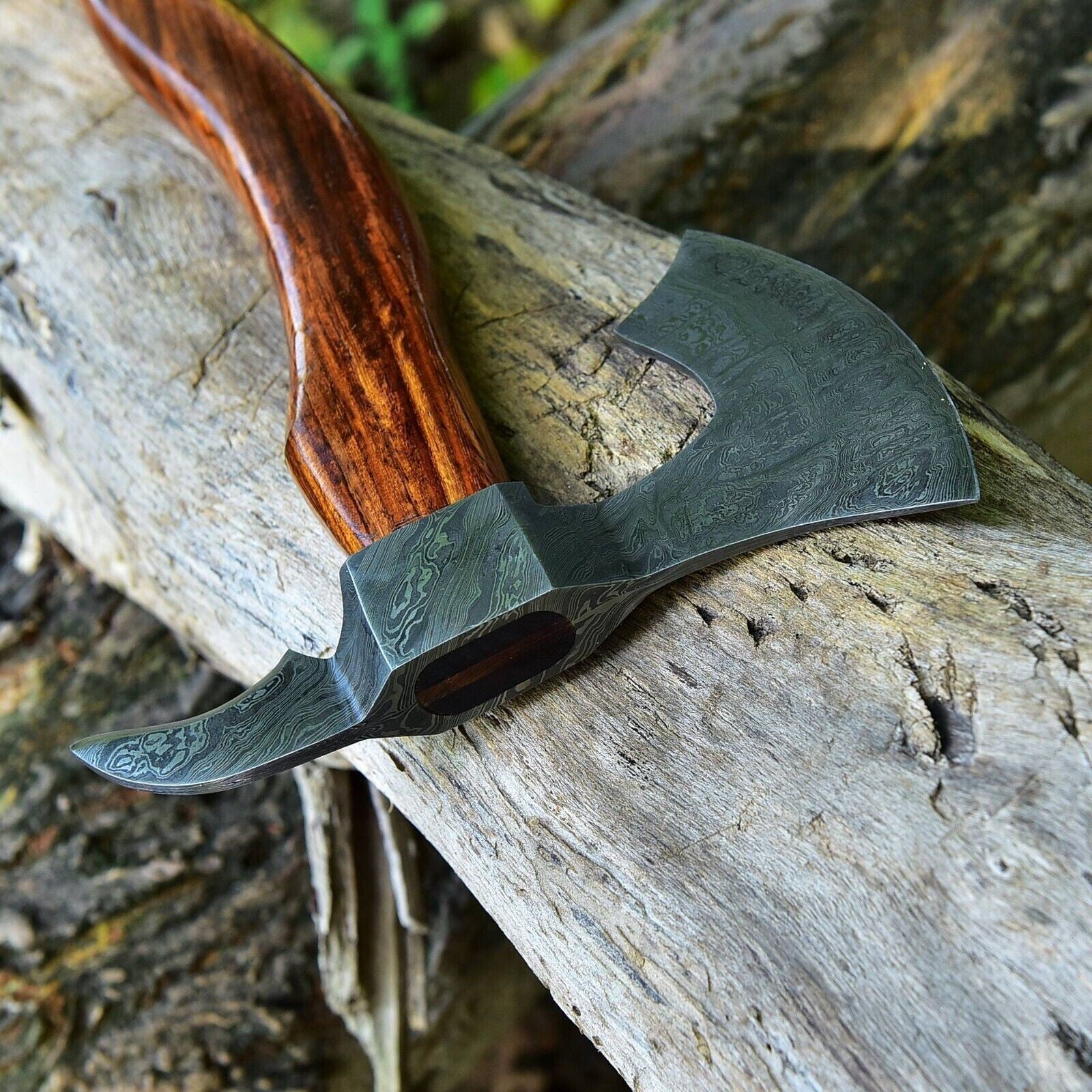 CUSTOM HAND FORGED DAMASCUS STEEL VIKING BEARDED CAMPING HATCHET TOMAHAWK AXE