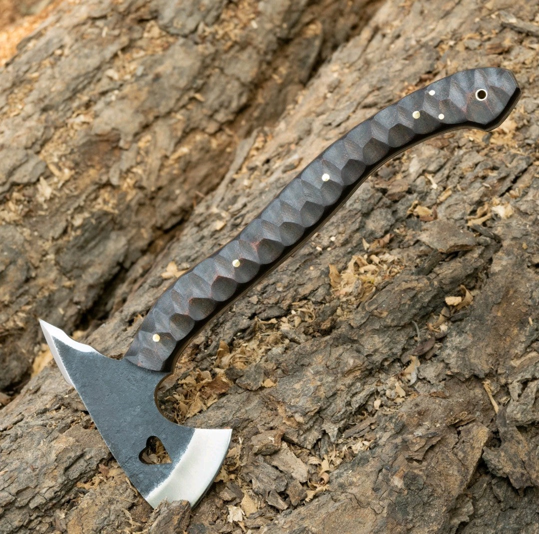SAYOC RND CUSTOM HANDMADE CARBON STEEL FULL TANG AXE HUNTING TOMAHAWK AXE SHEATH